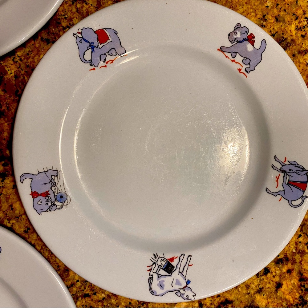 Vintage New England Playful Childrens plates animal theme set of three